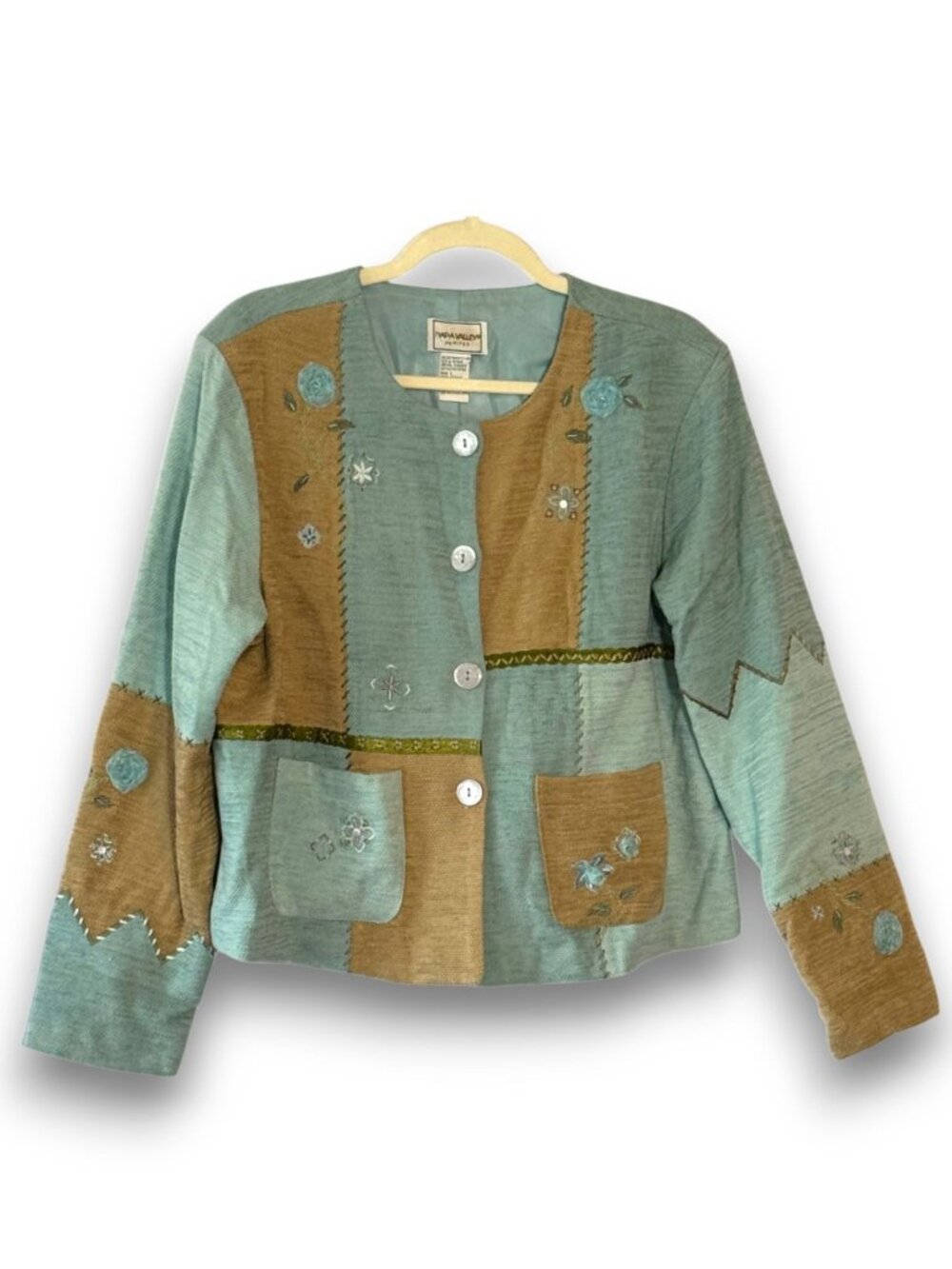 Napa Valley Petites Womens Embroidered Patchwork Jacket Acrylic Size L Made 1990